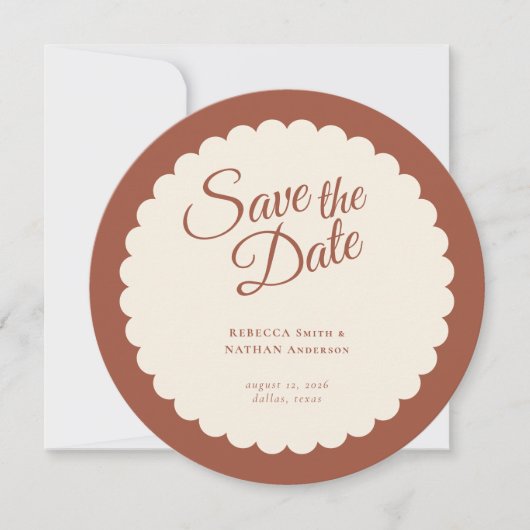 Elegant Terracotta Script Scallop Wedding Save The Date (Voorkant)