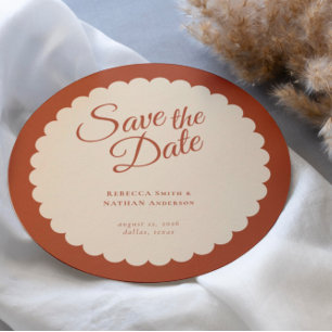 Elegant Terracotta Script Scallop Wedding Save The Date
