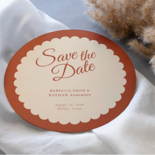 Elegant Terracotta Script Scallop Wedding Save The Date