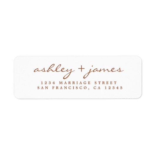 Elegant TerraCotta Script Wedding Return Address Etiket (Voorkant)