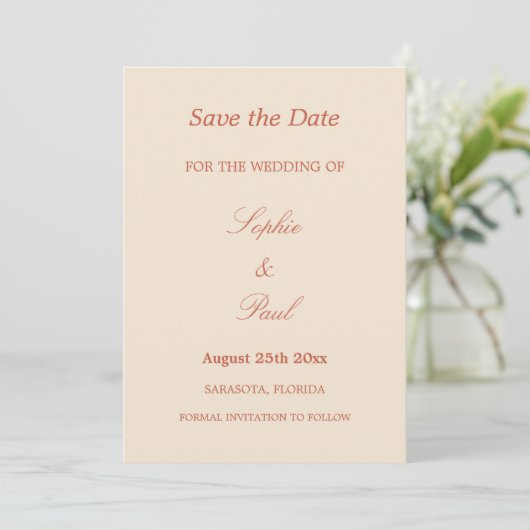 Elegant Terracotta Script Wedding Save the Date (Staand voorkant)