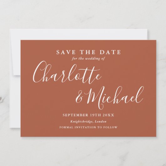 Elegant Terracotta Signature Script Foto Save The Date (Voorkant)