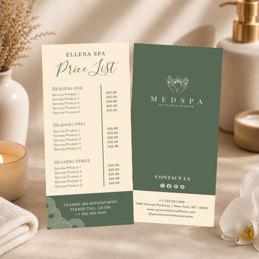 Elegant Terracotta Spa Esthetician Prijslijst Menu