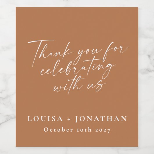 Elegant Terracotta Trendy Script Custom Hartelijk  Wijn Etiket (Enkel label)