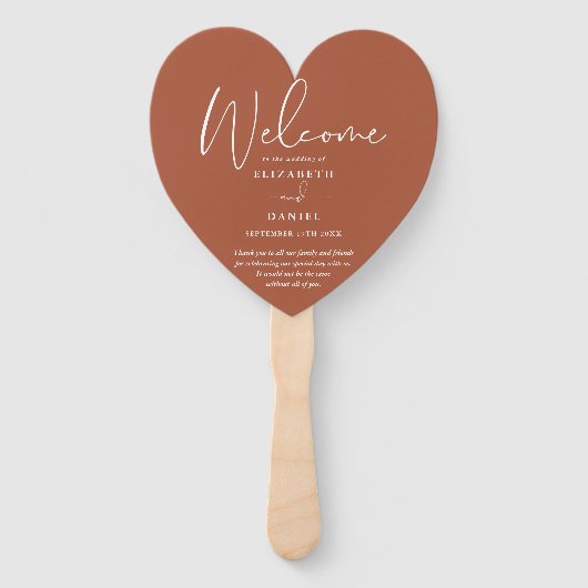 Elegant Terracotta Trouwprogramma Hart Handwaaier (Voorkant)