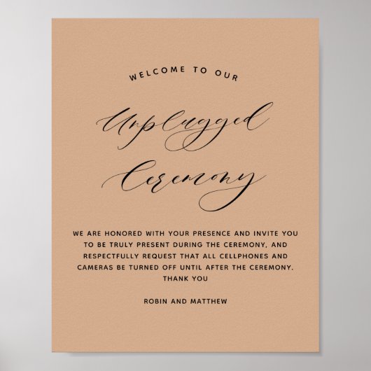 Elegant Terracotta Unplugged Ceremony Wedding Sign Poster (Voorkant)