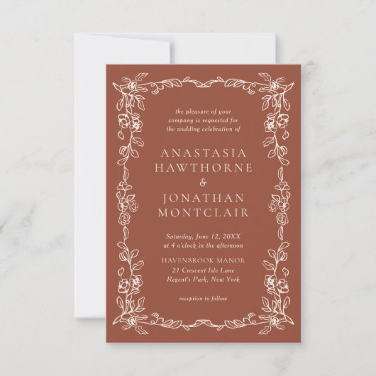 Elegant Terracotta Vintage Wedding Kaart (Voorkant)
