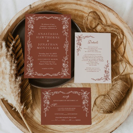 Elegant Terracotta Vintage Wedding Kaart