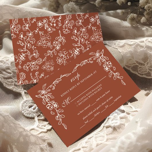 Elegant Terracotta Vintage Wedding RSVP Kaartje