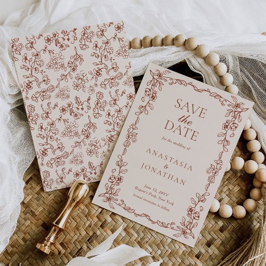 Elegant Terracotta Vintage Wedding Save The Date