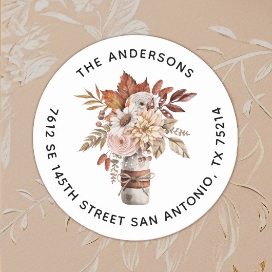 Elegant Terracotta Waterverf Floral Mason Jar Ronde Sticker