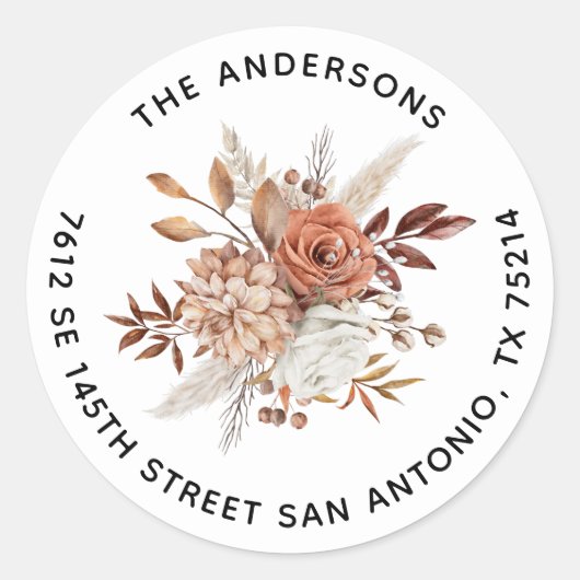 Elegant Terracotta Waterverf Floral Ronde Sticker (Voorkant)