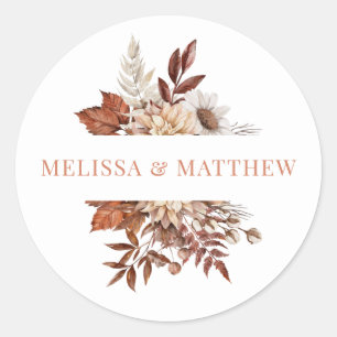 Elegant Terracotta Waterverf Floral Wedding Class Ronde Sticker