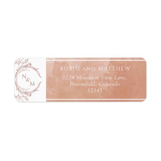 Elegant Terracotta Waterverf, Monogram Wedding Etiket (Voorkant)