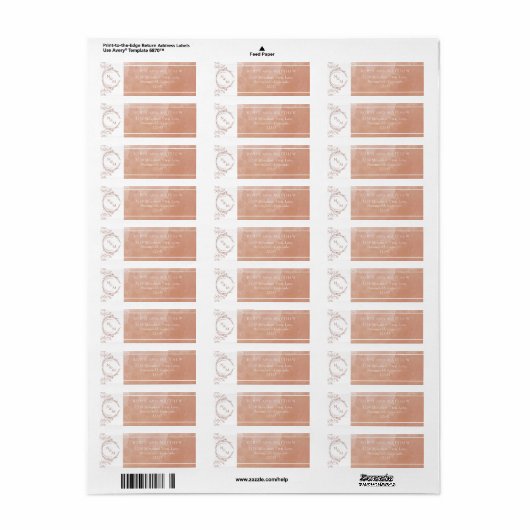 Elegant Terracotta Waterverf, Monogram Wedding Etiket (Full Sheet)