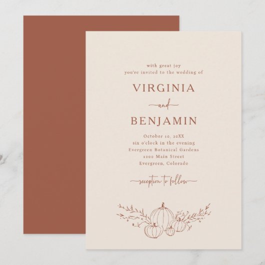 Elegant Terracotta Wedding Invitation Kaart (Voorkant / Achterkant)