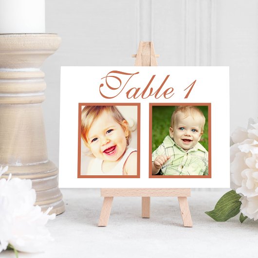 Elegant Terracotta Wedding Photo Table Number Kaart