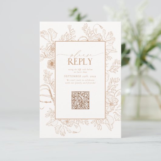 Elegant Terracotta Wedding QR Code Gelieve te bean RSVP Kaartje (Staand voorkant)