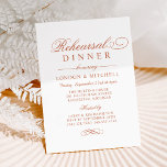 Elegant Terracotta Wedding Rehearsal Dinner Kaart<br><div class="desc">De formele terracotta oranje trouwrepetitie het diner nodigt ontwerp uit mooie typografie uit die een traditioneel gestroomlijnd kalligrafiescript combineert met klassiek blokletterschrift. Inclusief een decoratief scroldesign-accent. De douanetekst kan volledig voor de speciale gebeurtenis worden gepersonaliseerd. Bekijk ons klassieke Elegant Terracotta Oranje Wedding Collectie voor het coördineren van design.</div>