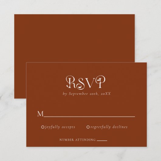 Elegant Terracotta Wedding RSVP-kaart Kaart (Voorkant / Achterkant)