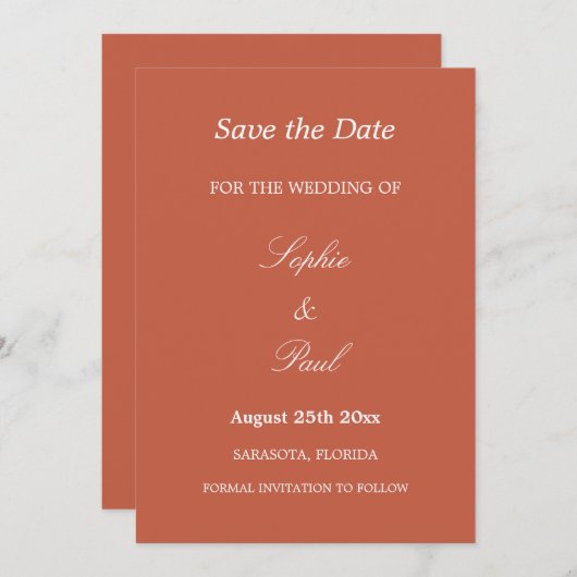Elegant Terracotta Wedding Save the Date (Voorkant / Achterkant)