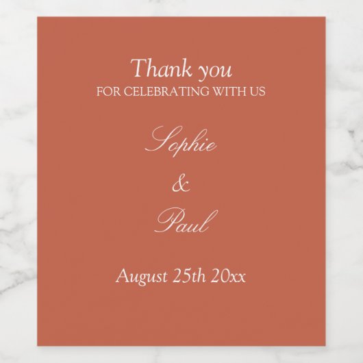 Elegant Terracotta Wedding Wine Labels Wijn Etiket (Enkel label)
