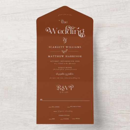 Elegant Terracotta Whimsical Wedding All In One Uitnodiging (Binnen)