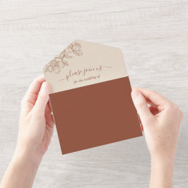 Elegant Terracotta Whimsical Wedding All In One Uitnodiging