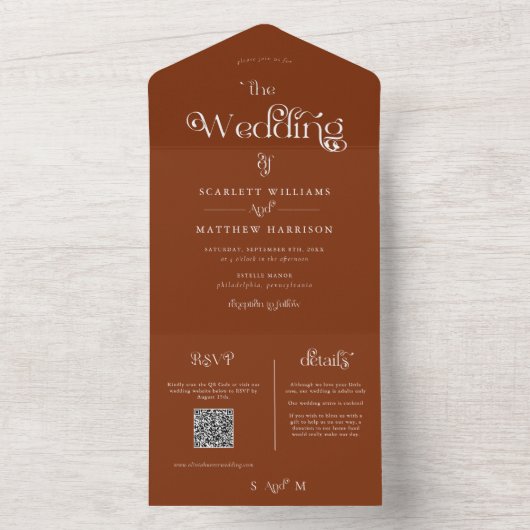 Elegant Terracotta Whimsical Wedding All In One Uitnodiging (Binnen)