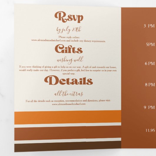 Elegant Terracotta Whimsical Wedding Drieluik Uitnodiging (Binnenzijde eerst)