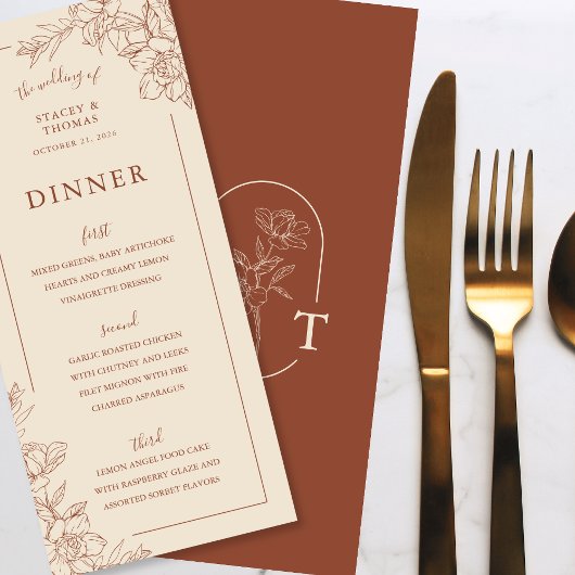 Elegant Terracotta Whimsical Wedding Menu