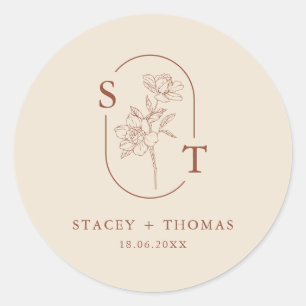 Elegant Terracotta Whimsical Wedding Ronde Sticker