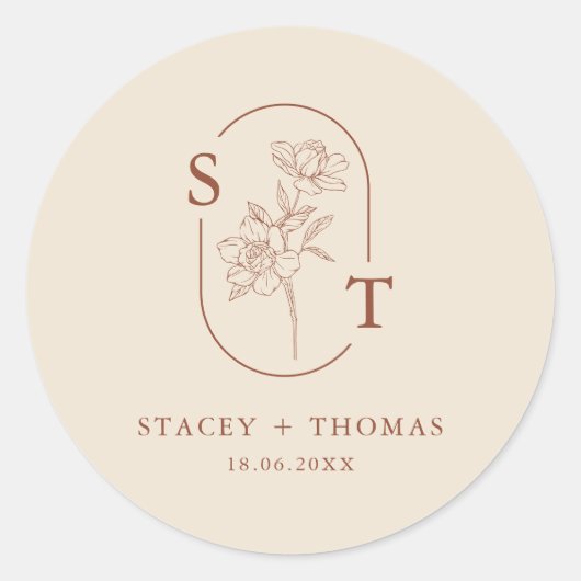 Elegant Terracotta Whimsical Wedding Ronde Sticker (Voorkant)