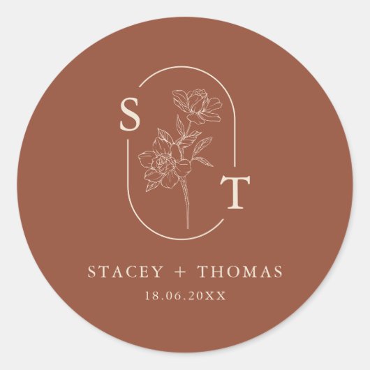 Elegant Terracotta Whimsical Wedding Ronde Sticker (Voorkant)