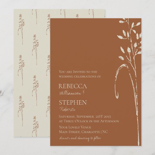 Elegant Terracotta & Wild Grass Earth Tone Wedding Kaart (Voorkant / Achterkant)