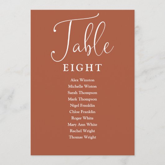 Elegant Terracotta Zitting Grafiek Tabel Nummer Kaart (Voorkant)