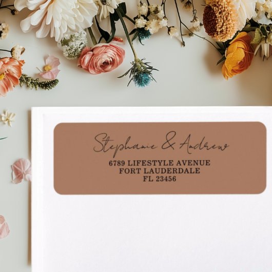 Elegant Terracotta & Zwarte Trouwlabel Etiket