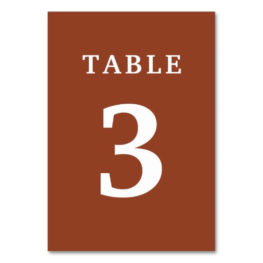 Elegant Terractotta Wedding Table Number Kaart (Voorkant)