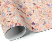 Elegant Terrazzo Retro Pink Paars White Pattern Cadeaupapier (Rol Hoek)