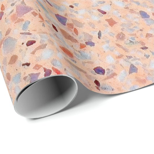 Elegant Terrazzo Retro Pink Paars White Pattern Cadeaupapier (Rol Hoek)