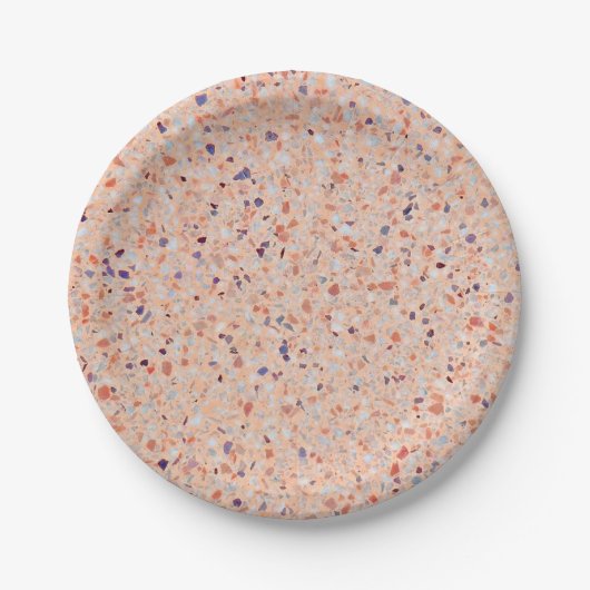 Elegant Terrazzo Retro Pink Paars White Pattern Papieren Bordje (Voorkant)