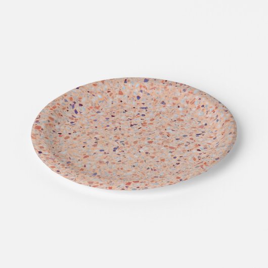 Elegant Terrazzo Retro Pink Paars White Pattern Papieren Bordje (Gekanteld)