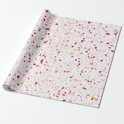 Elegant Terrazzo Retro Red Paars White Pattern Cadeaupapier (Uitgerold)