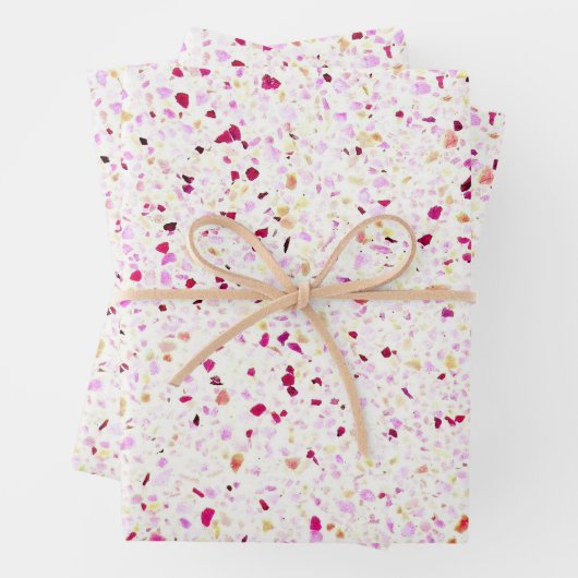 Elegant Terrazzo Retro Red Paars White Pattern Inpakpapier Vel (In situ)
