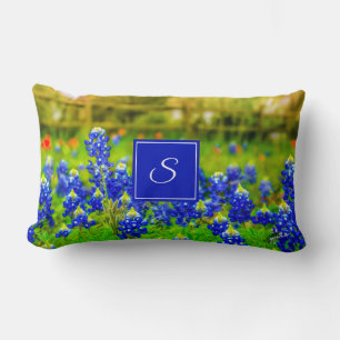 Elegant Texas Bluebonnets Blue Floral Monogram Kussen