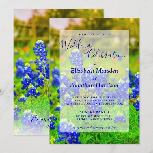 Elegant Texas Bluebonnets Floral Photo Wedding Kaart (Voorkant / Achterkant)