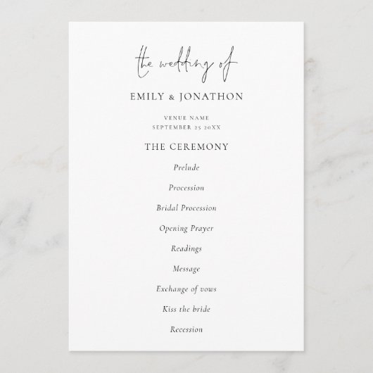 Elegant Text Black White Wedding Program Programmakaart (Voorkant)