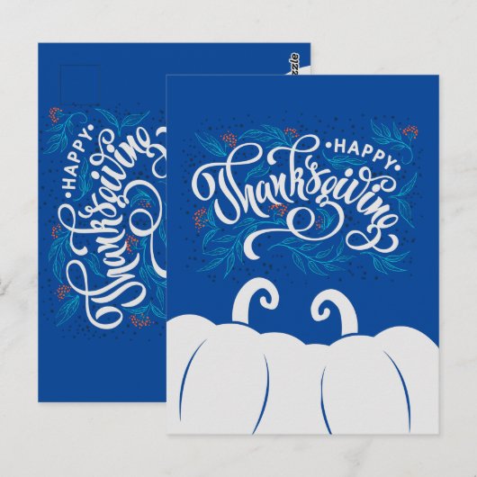 Elegant Text Happy Thanksgiving met Cute Pumpkin Briefkaart (Voorkant / Achterkant)