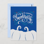 Elegant Text Happy Thanksgiving met Cute Pumpkin Briefkaart (Voorkant / Achterkant)