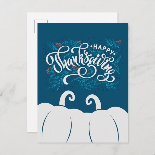 Elegant Text Happy Thanksgiving met Cute Pumpkin Uitnodiging Briefkaart (Voorkant / Achterkant)